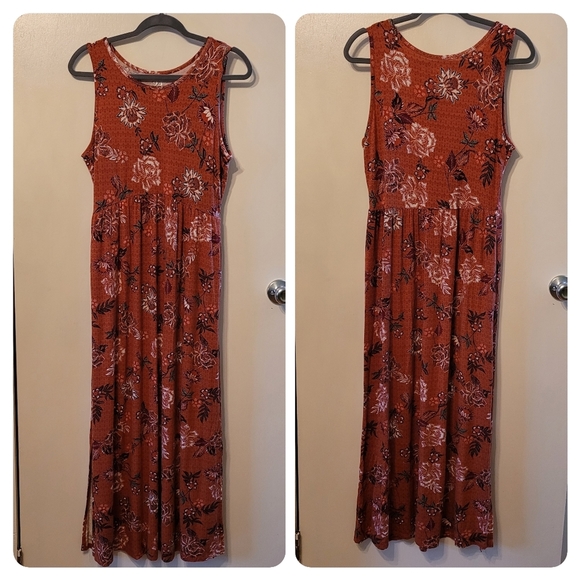 24/7 by Maurices Burnt Orange Floral Tank Maxi Dress - M - Picture 1 of 4